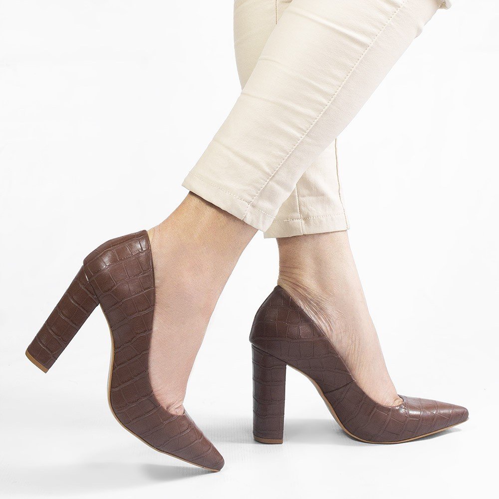 Scarpin Zatta Salto Grosso Jaine Marrom Croco Marrom 4