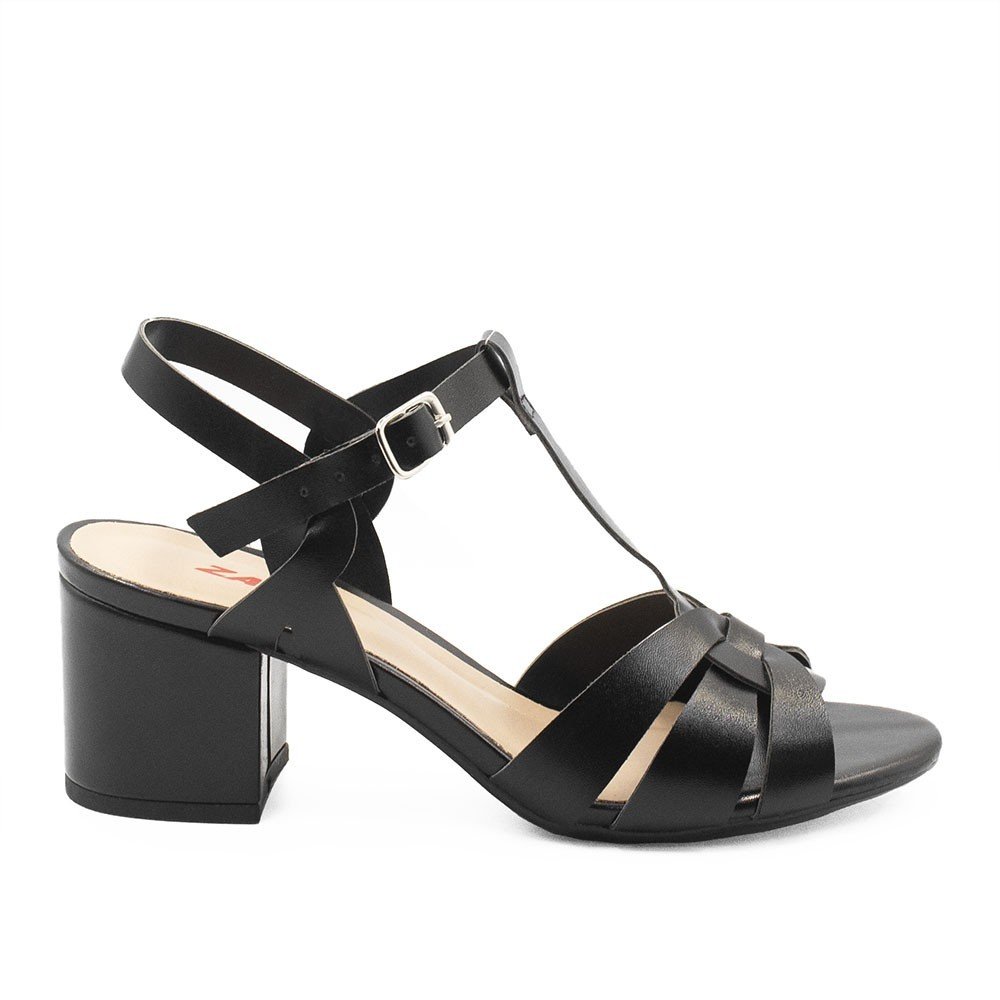 Sandália Zatta Salto Bloco Ester Preta Preto 2