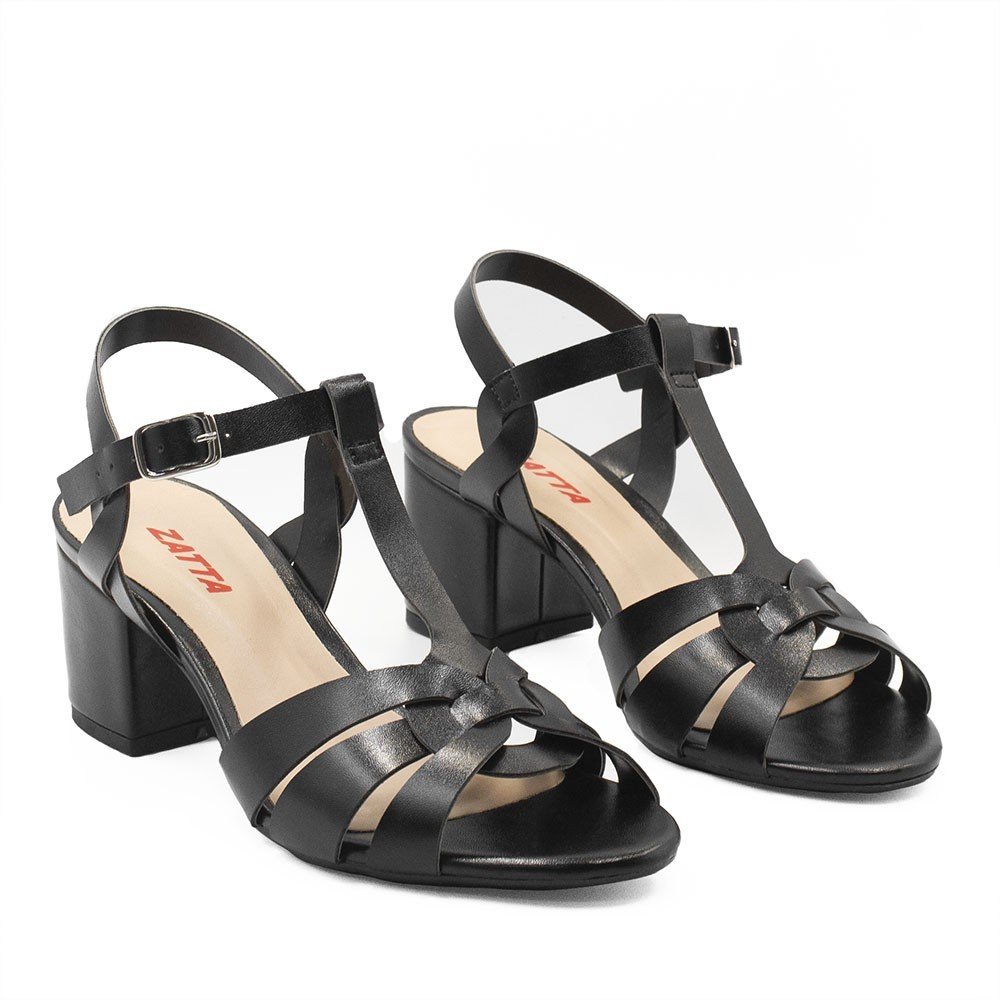 Sandália Zatta Salto Bloco Ester Preta Preto 5