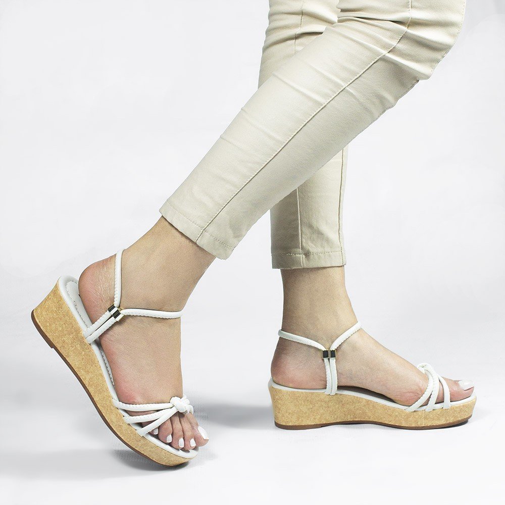 Sandália Anabela Nó Mirtes Off White Branco 2