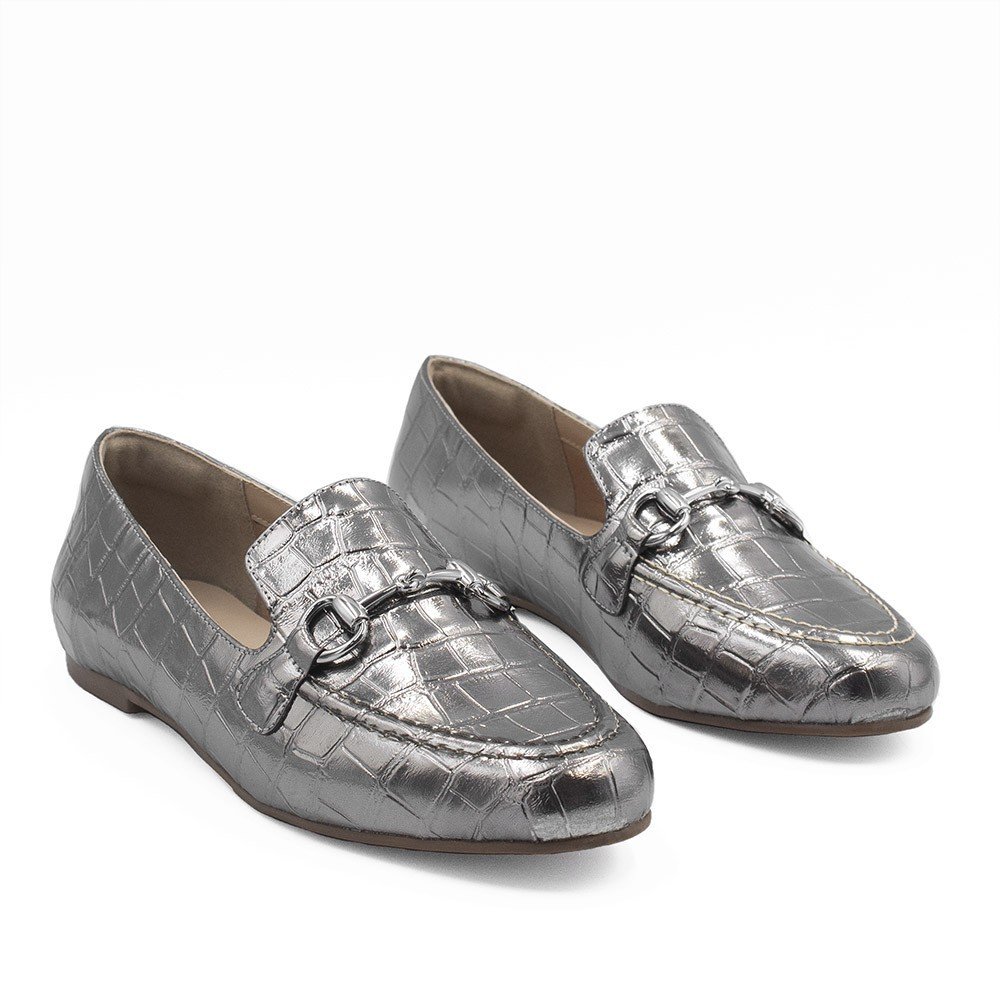 Mocassim Zatta Fivela Evelyn Croco Prata Velho Prata 6