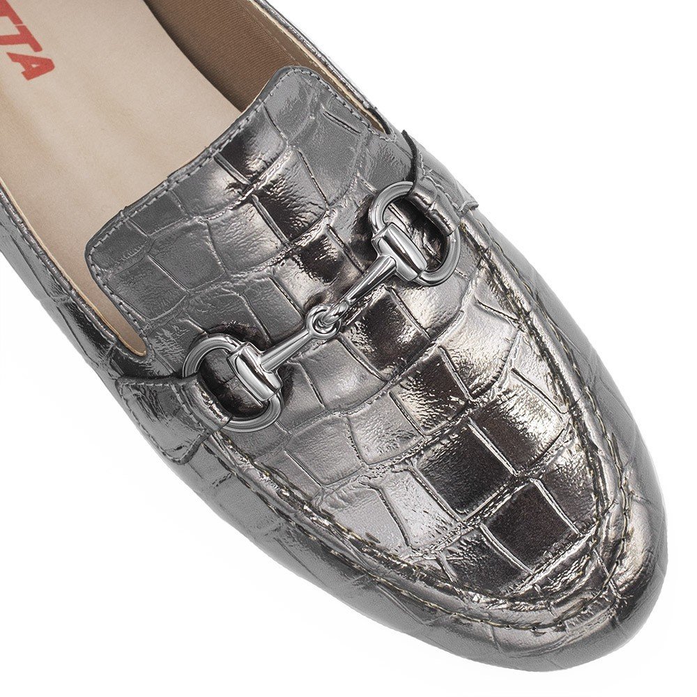Mocassim Zatta Fivela Evelyn Croco Prata Velho Prata 9