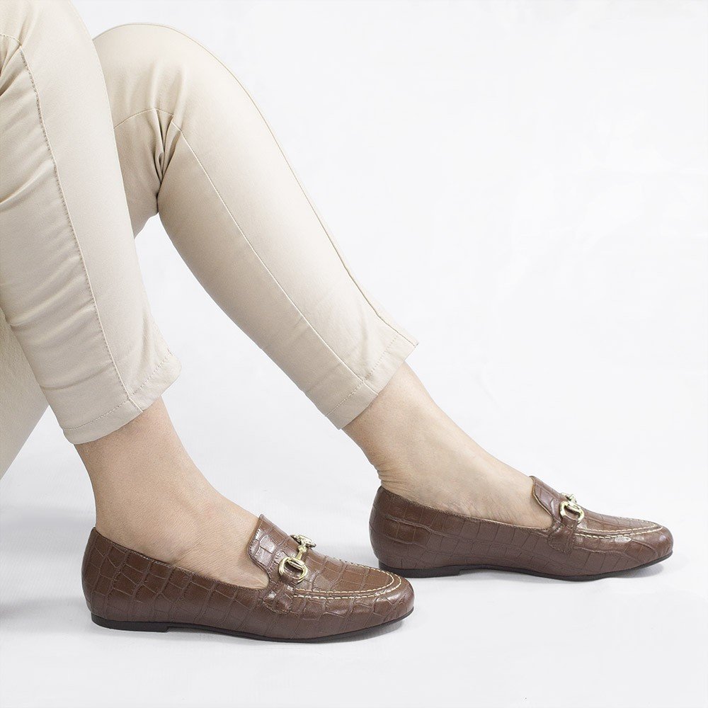 Mocassim Zatta Fivela Evelyn Croco Marrom Marrom 4