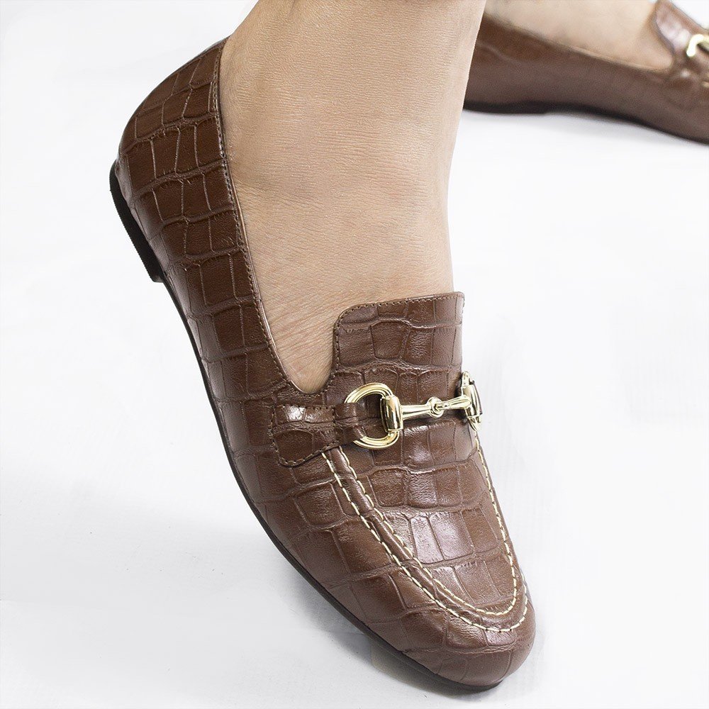 Mocassim Zatta Fivela Evelyn Croco Marrom Marrom 5