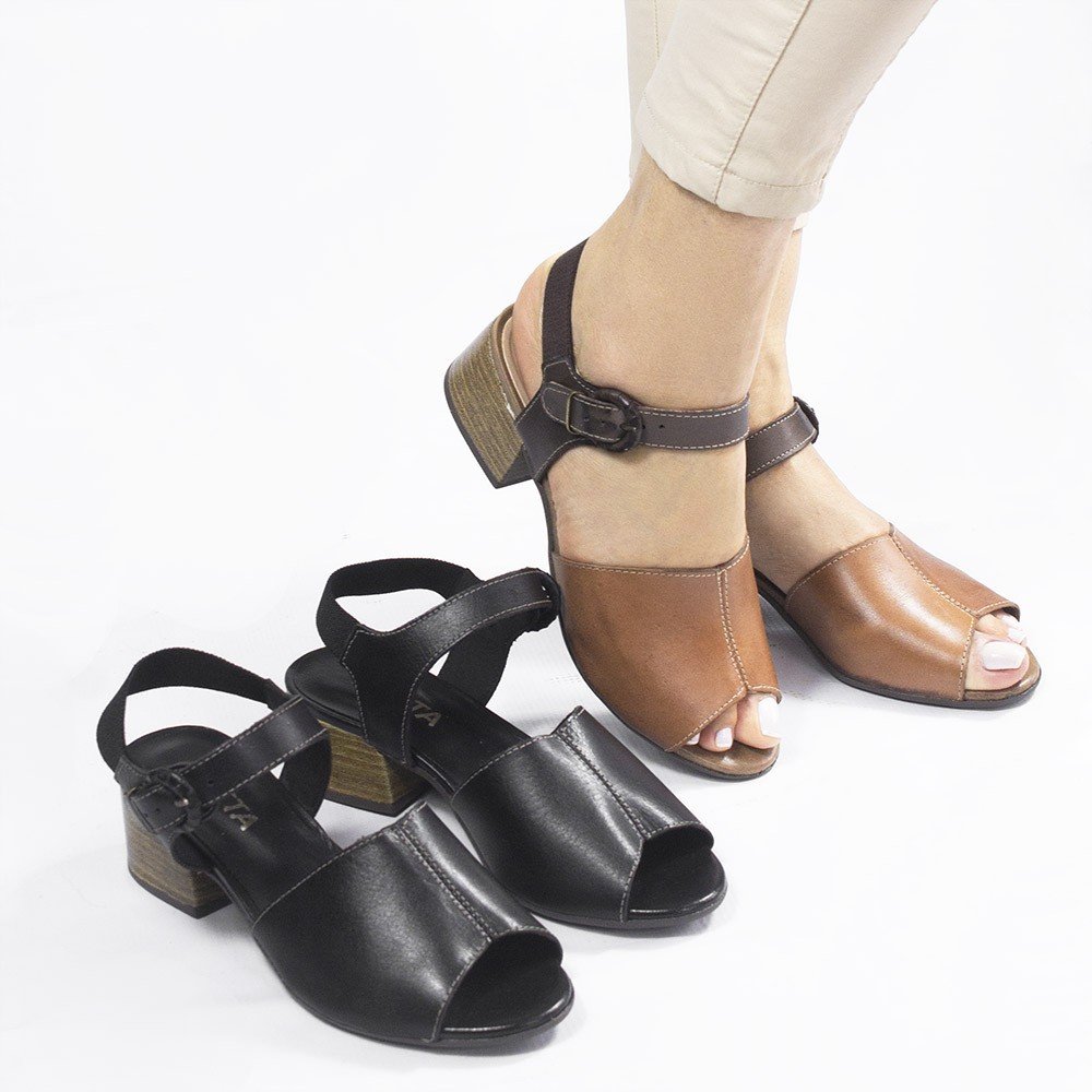 Sandália Zatta de Couro Salto Bloco Laiane Marrom Marrom 6