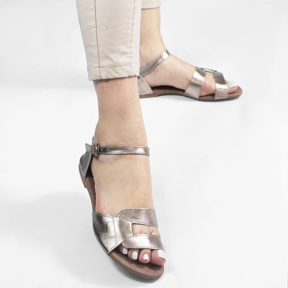 Sandália de Couro Salto Bloco Eva Marrom Prata 4