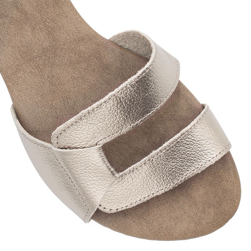 Sandália de Couro Salto Bloco Eva Marrom Prata 7