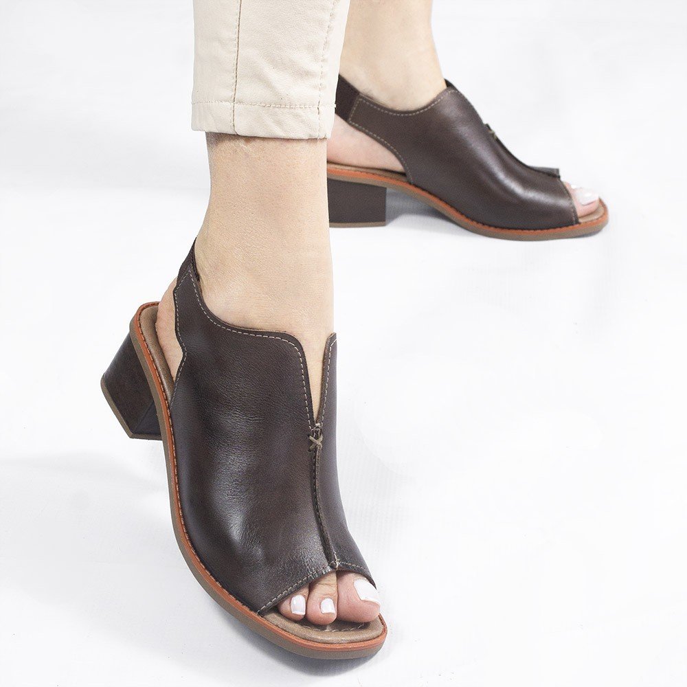 Sandália Zatta Salto Bloco Couro Recorte Ohana Marrom Marrom 3