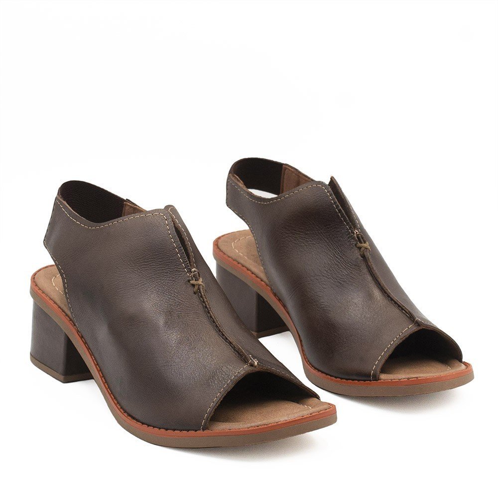 Sandália Zatta Salto Bloco Couro Recorte Ohana Marrom Marrom 5