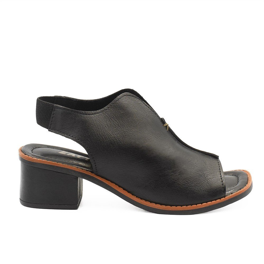 Sandália Zatta Salto Bloco Couro Recorte Ohana Preto Preto 2