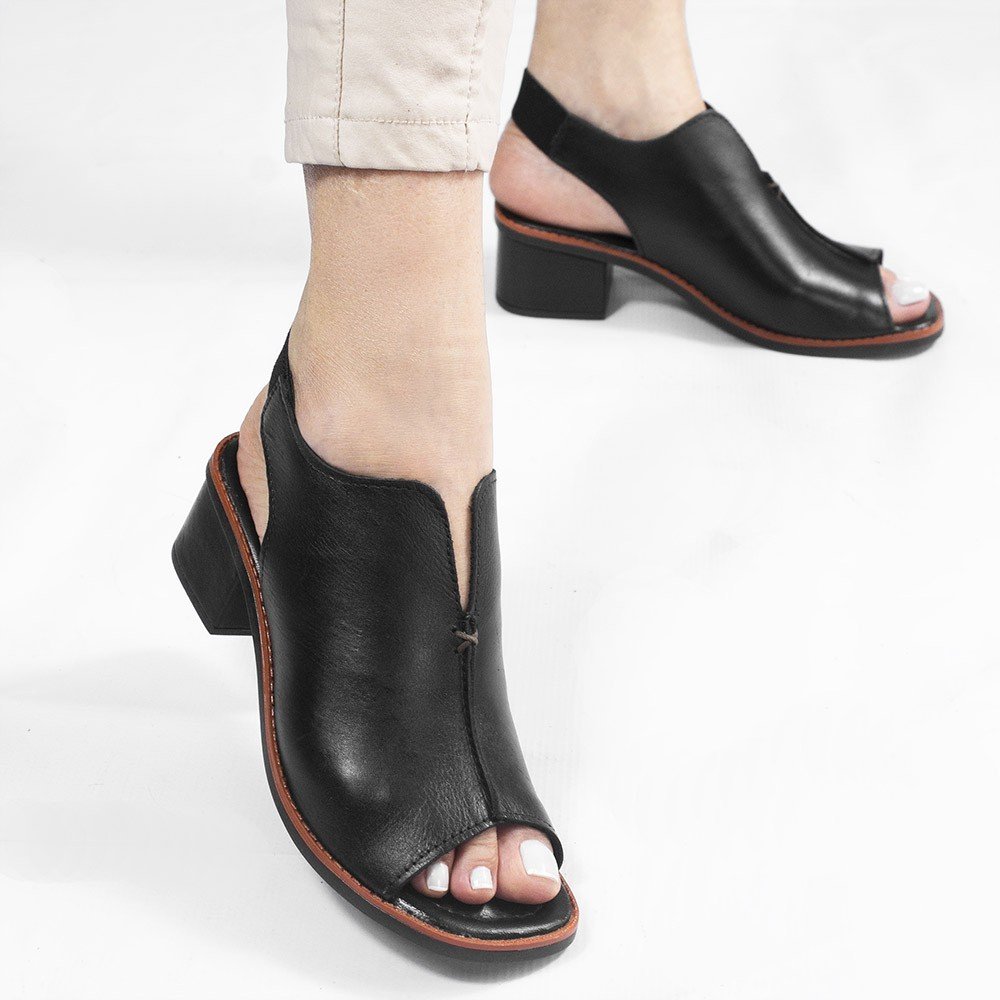 Sandália Zatta Salto Bloco Couro Recorte Ohana Preto Preto 3