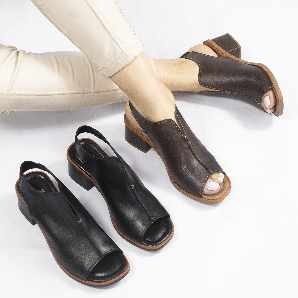 Sandália Zatta Salto Bloco Couro Recorte Ohana Preto Preto 6