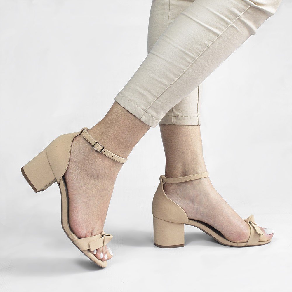 Sandália Zatta Salto Bloco Laço Yumi  Nude