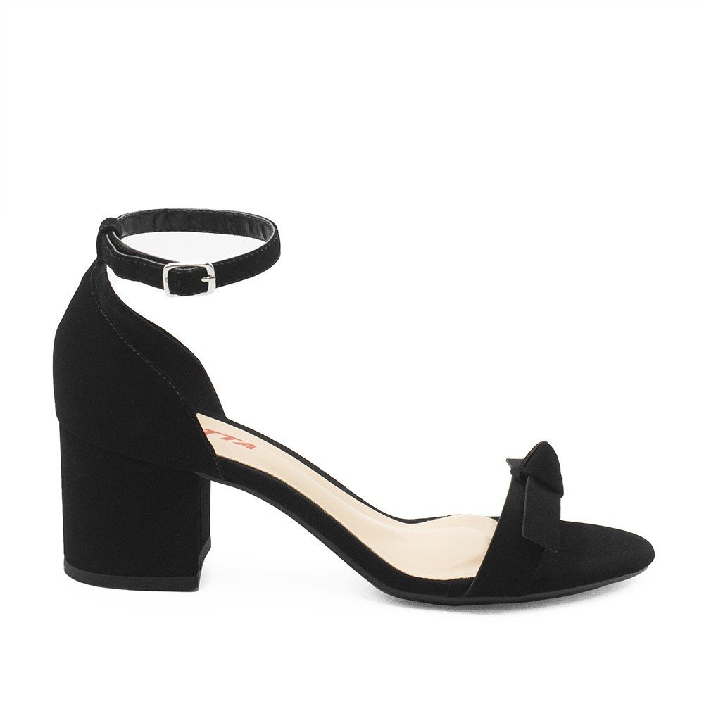 Sandália Salto Bloco Laço Yumi Preto Nobuck Preto 2