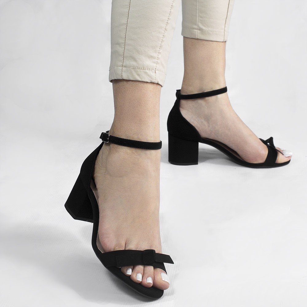 Sandália Salto Bloco Laço Yumi Preto Nobuck Preto 5