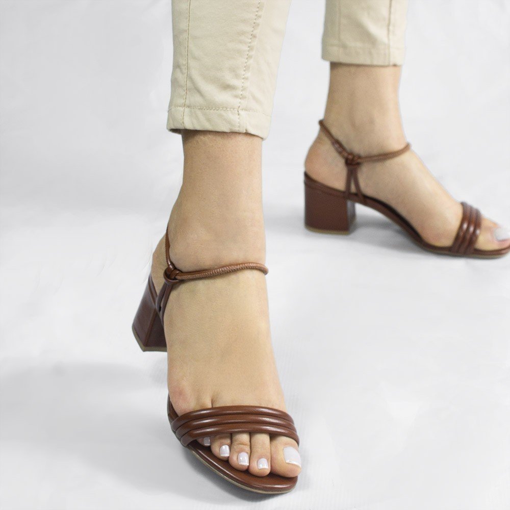 Sandália Zatta Salto Bloco Nó Tauane Preto Marrom 3