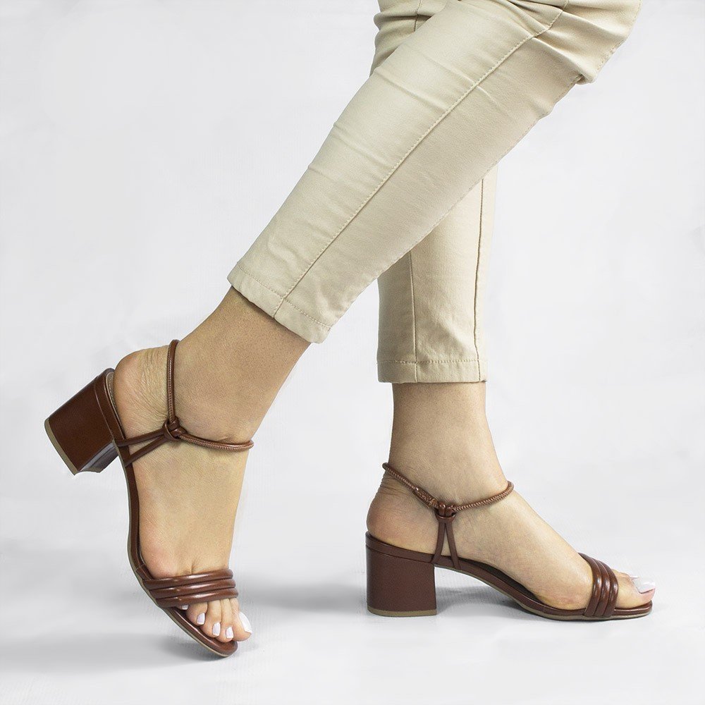 Sandália Zatta Salto Bloco Nó Tauane Preto Marrom 9