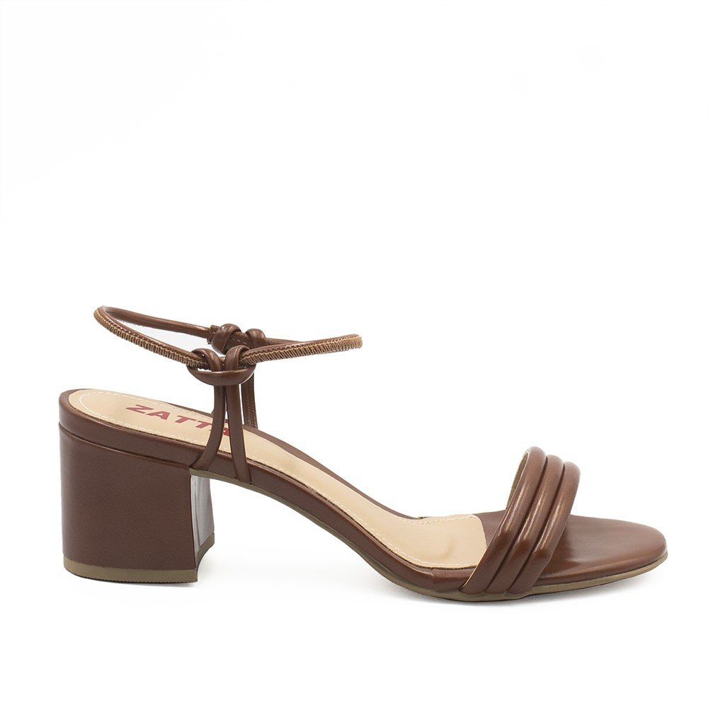 Sandália Zatta Salto Bloco Nó Tauane Preto Marrom 10