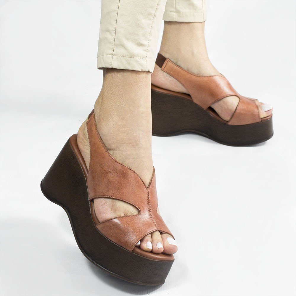 Sandália Anabela Couro Pâmela Caramelo Marrom 3