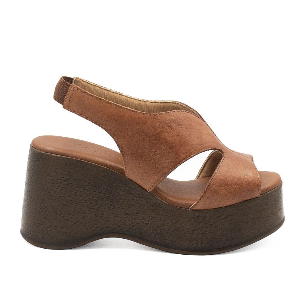 Sandália Anabela Couro Pâmela Caramelo Marrom 5