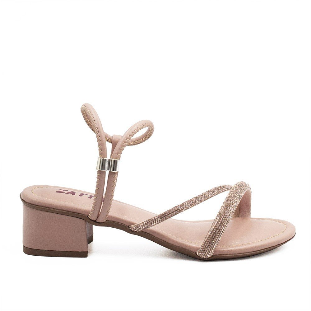 Sandália Salto Bloco Médio Strass Marli  Nude Bege 3