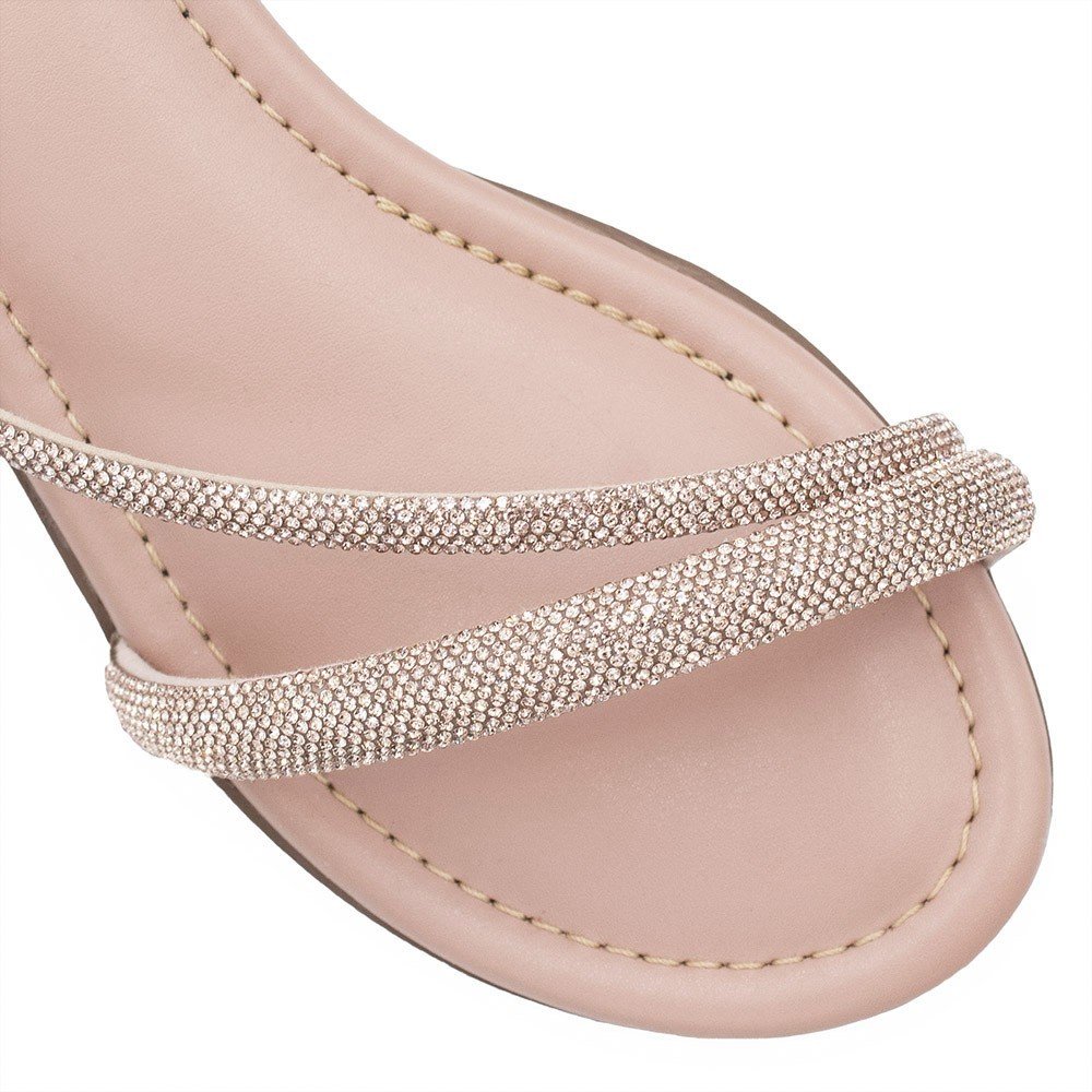 Sandália Salto Bloco Médio Strass Marli  Nude Bege 9