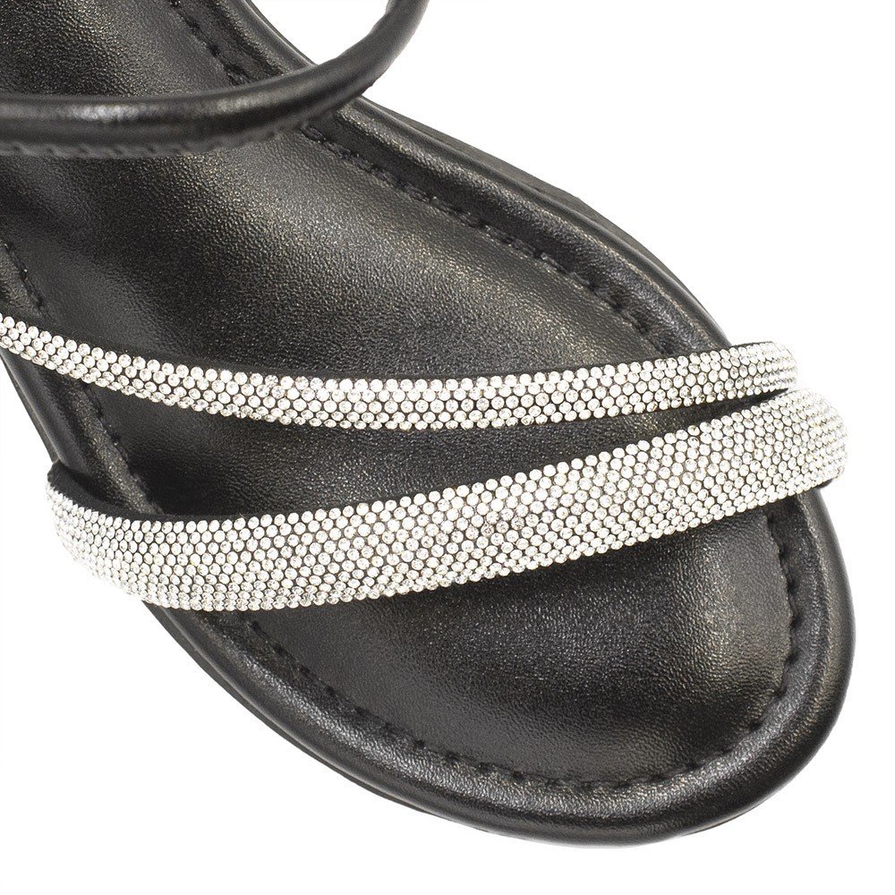 Sandália Salto Bloco Médio Strass Marli  Preto Preto 7