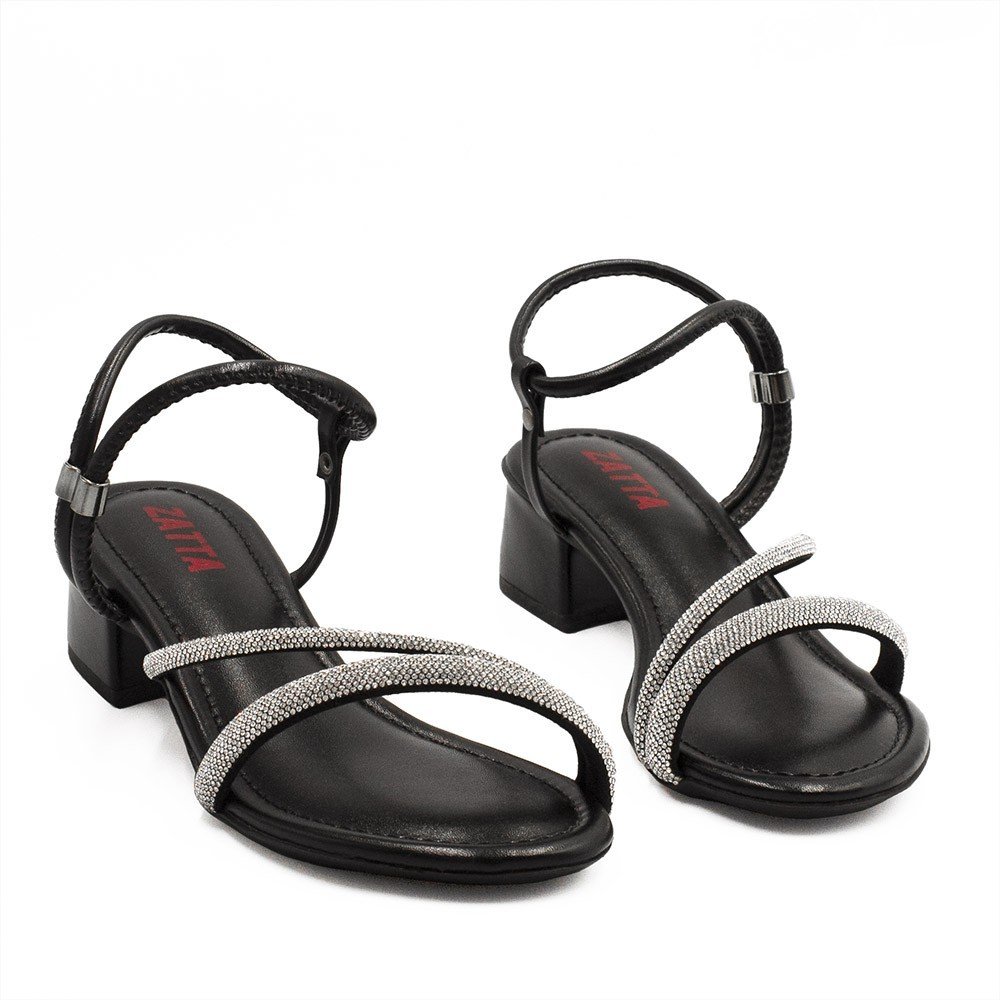 Sandália Salto Bloco Médio Strass Marli  Preto Preto 8