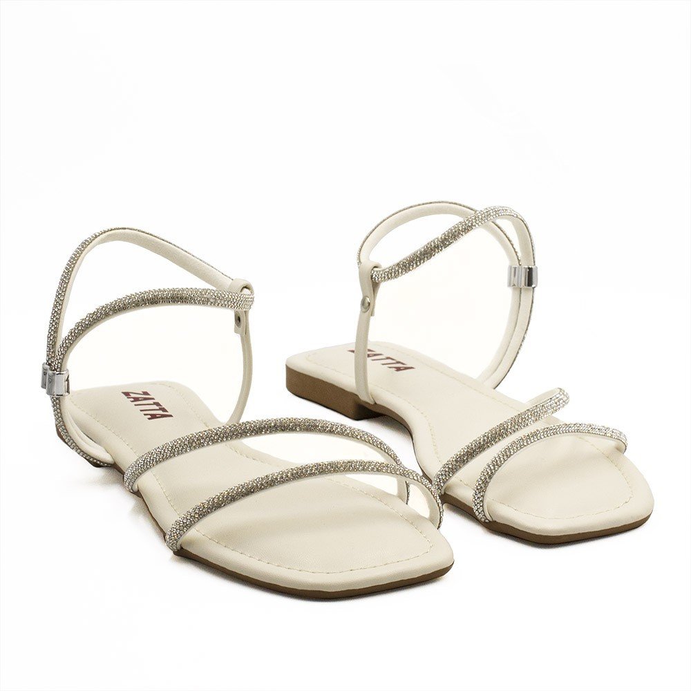 Rasteira Strass Ajustável  Mara Off White Branco 9