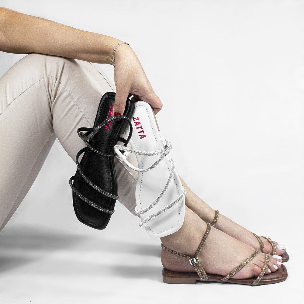 Rasteira Strass Ajustável  Mara Off White Branco 10