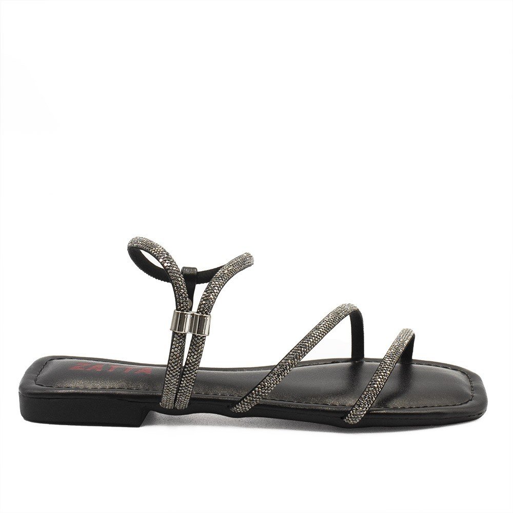 Rasteira Strass Ajustável Mara Preto Preto 2