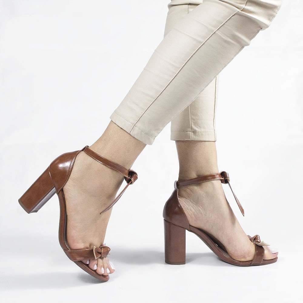 Sandália Zatta Salto Bloco Laço Katy  Caramelo