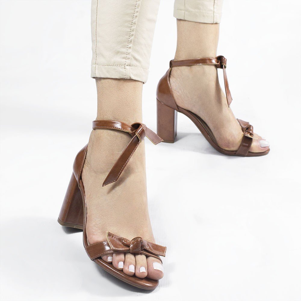 Sandália Zatta Salto Bloco Laço Katy  Caramelo Marrom 3