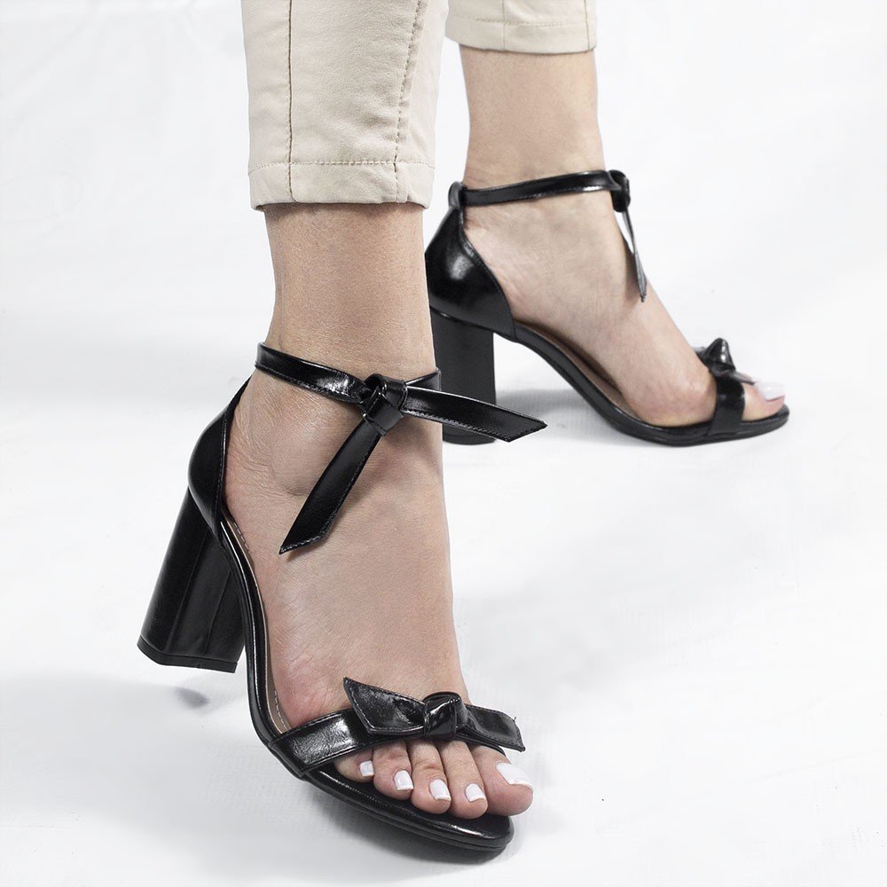 Sandália Zatta Salto Bloco Laço Katy  Preta Preto 3