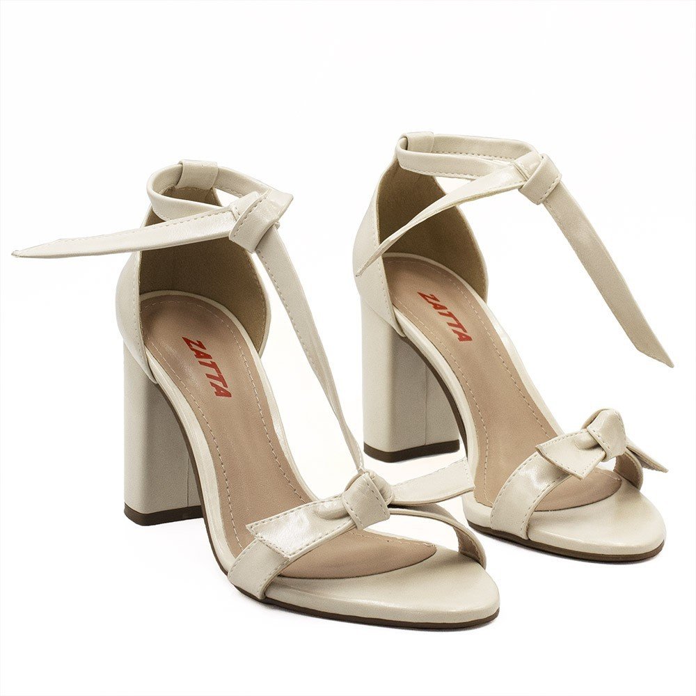 Sandália Salto Bloco Laço Katy  Off White Off White 4