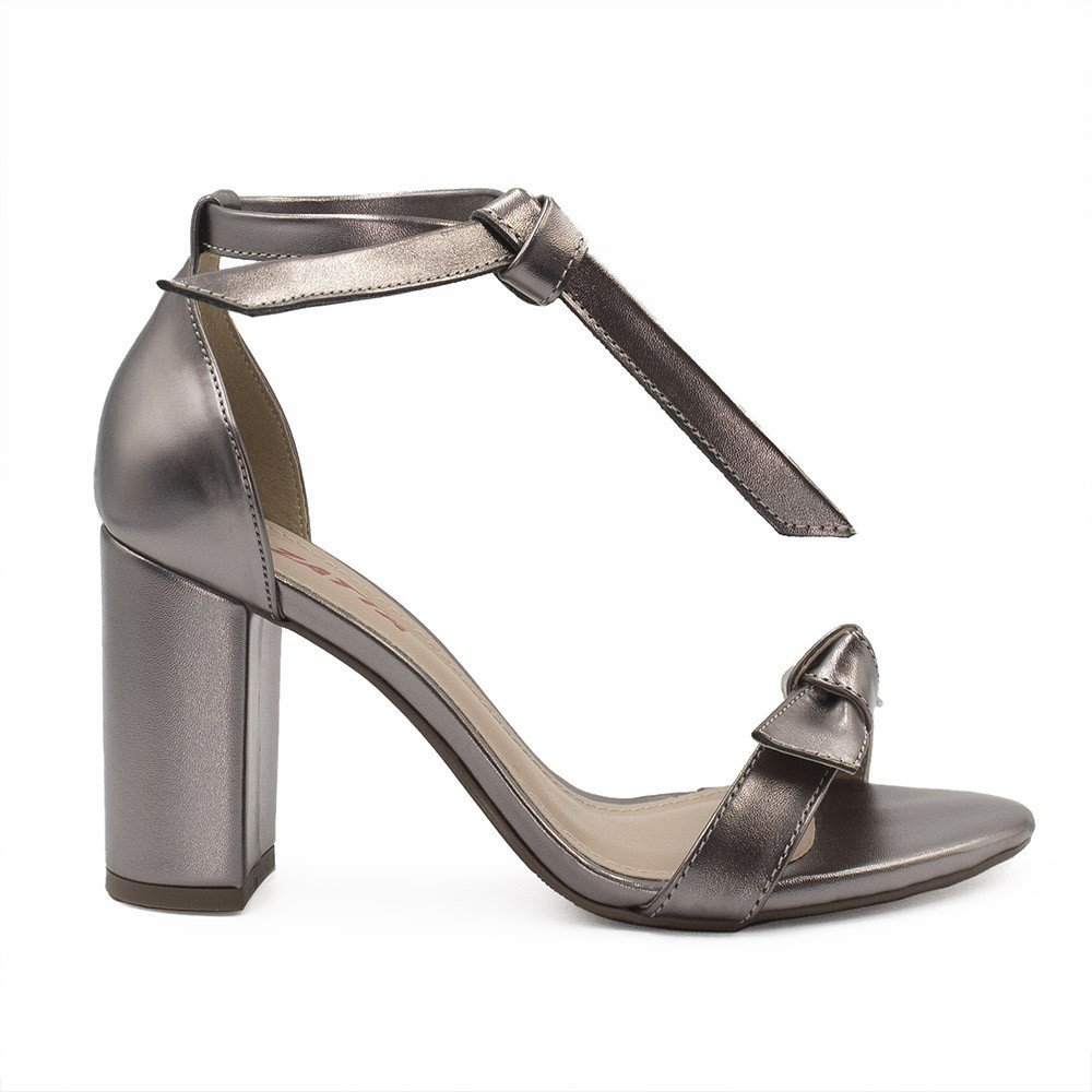 Sandália Zatta Salto Bloco Laço Katy  Chumbo Prata 2