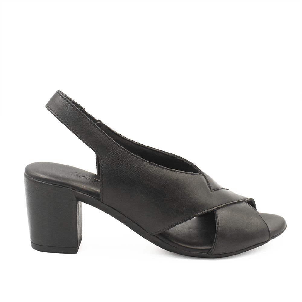 Sandália Salto Bloco Couro Perla Preto