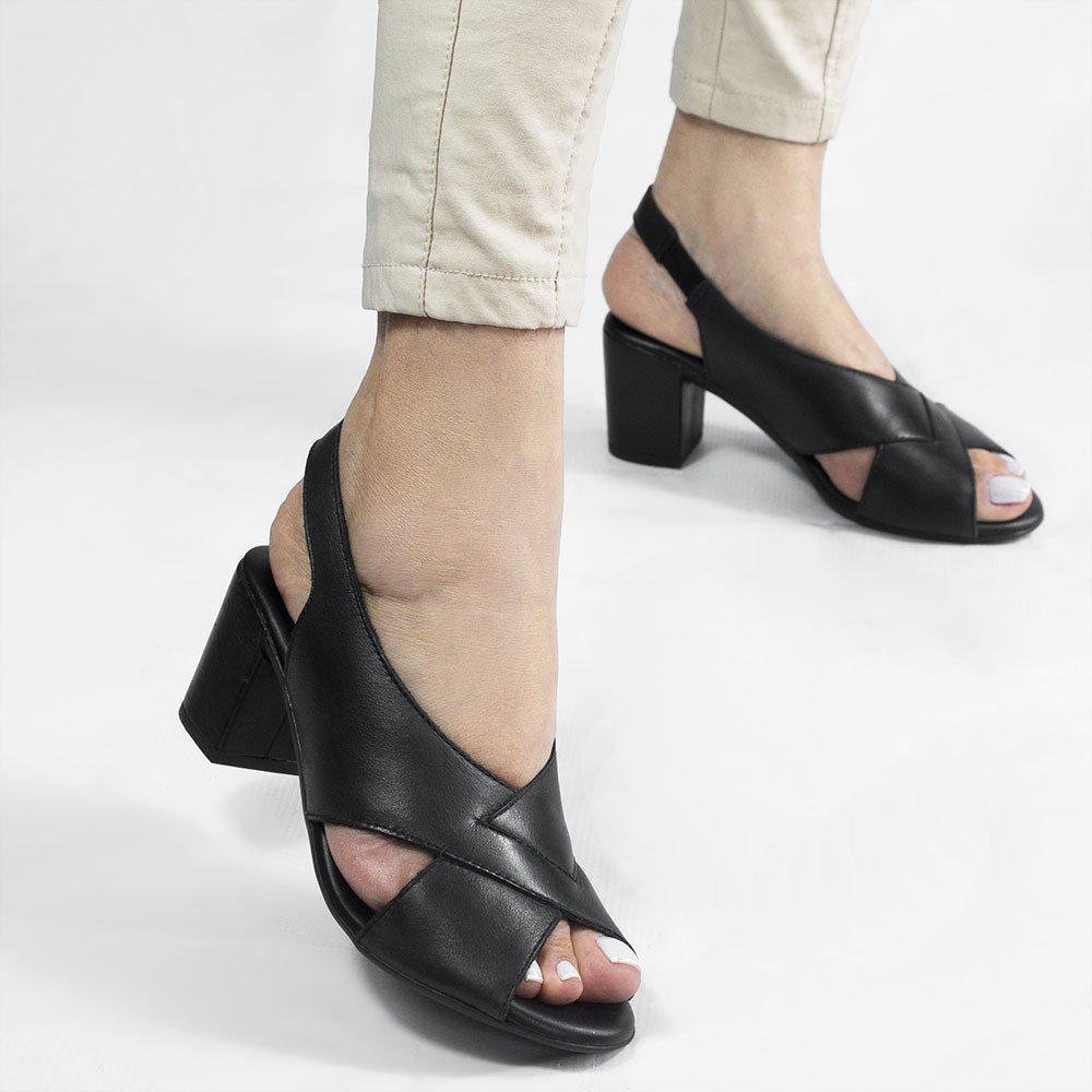 Sandália Salto Bloco Couro Perla Preto Preto 3