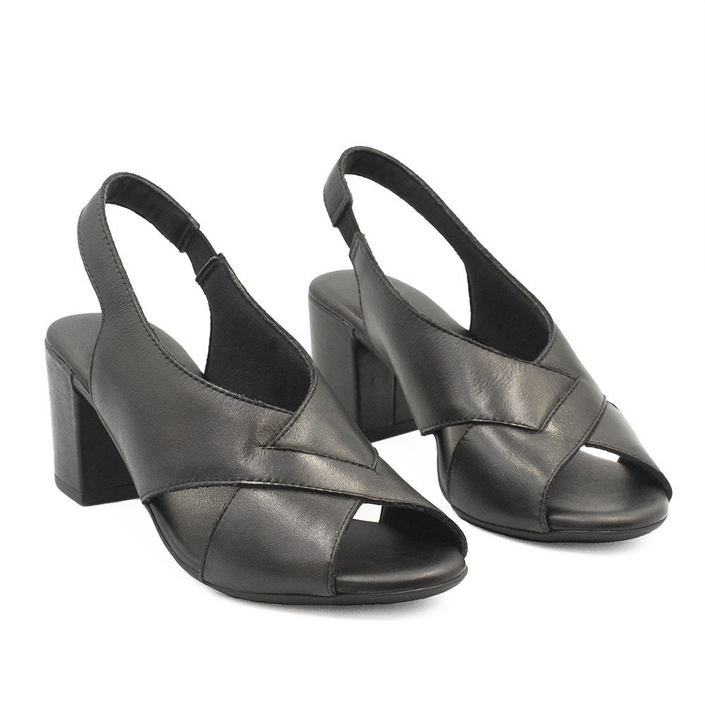 Sandália Salto Bloco Couro Perla Preto Preto 5