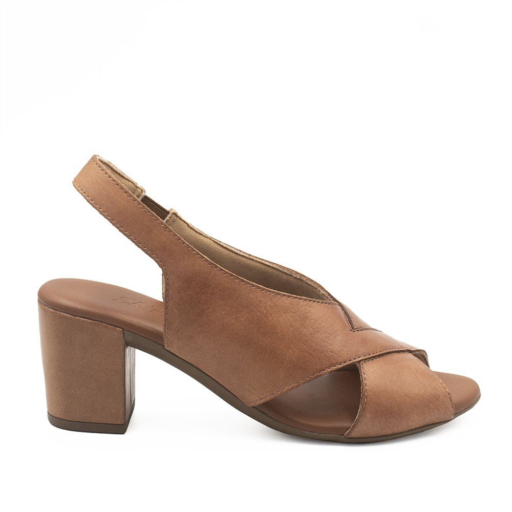 Sandália Salto Bloco Couro Perla Caramelo Marrom 2
