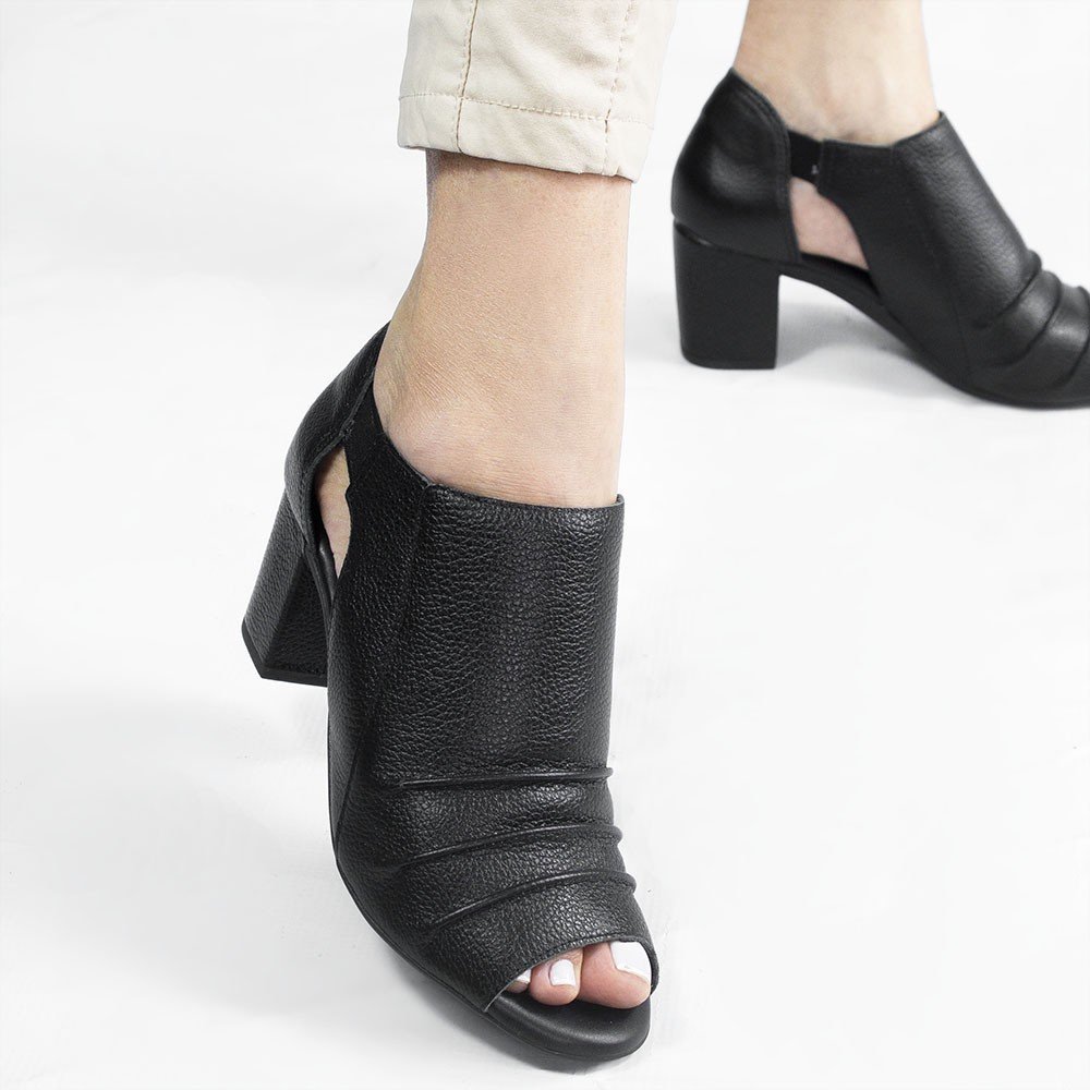 PeepBoot Salto Bloco Couro Pietra Preta Preto 8