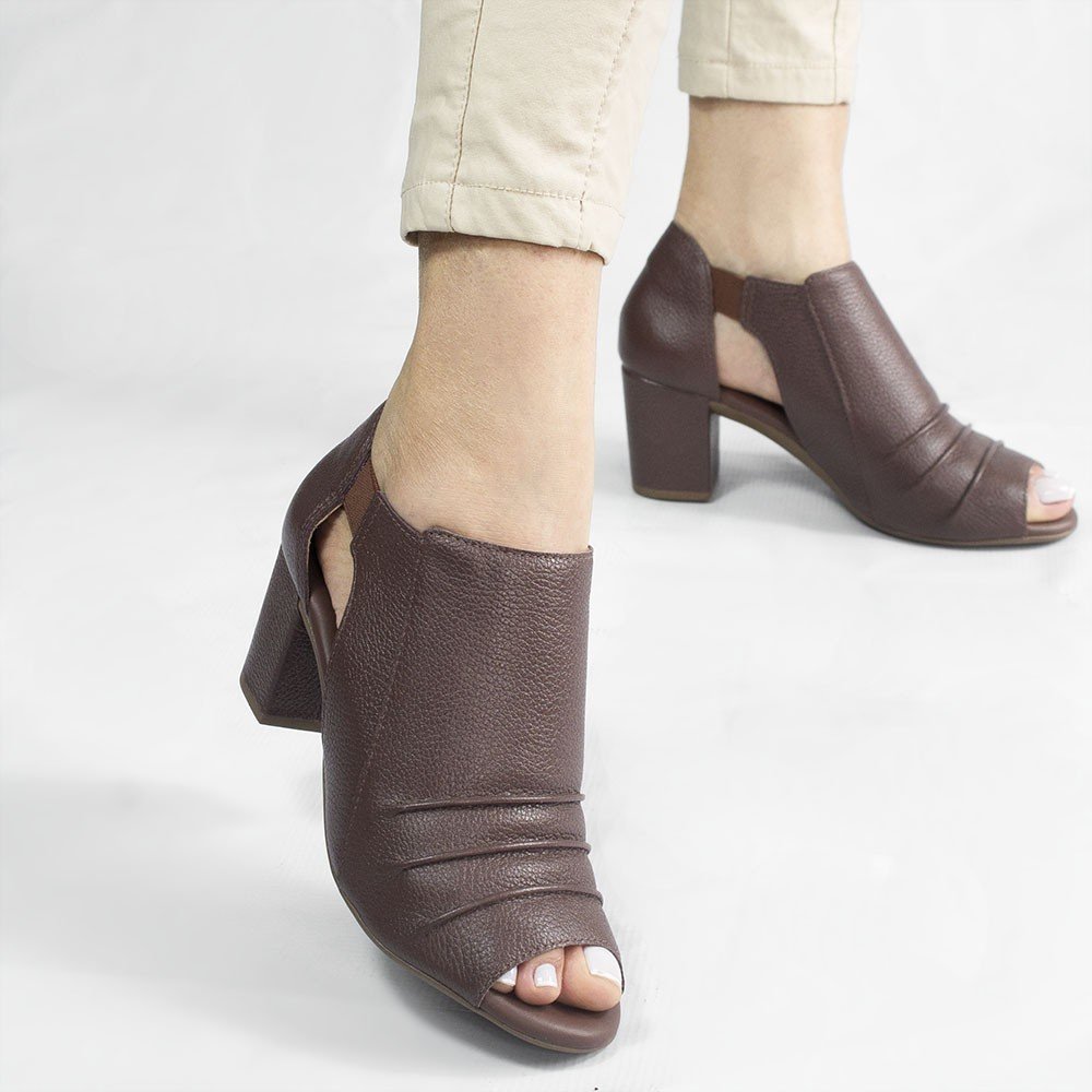 PeepBoot Salto Bloco Couro Pietra Marrom Marrom 4