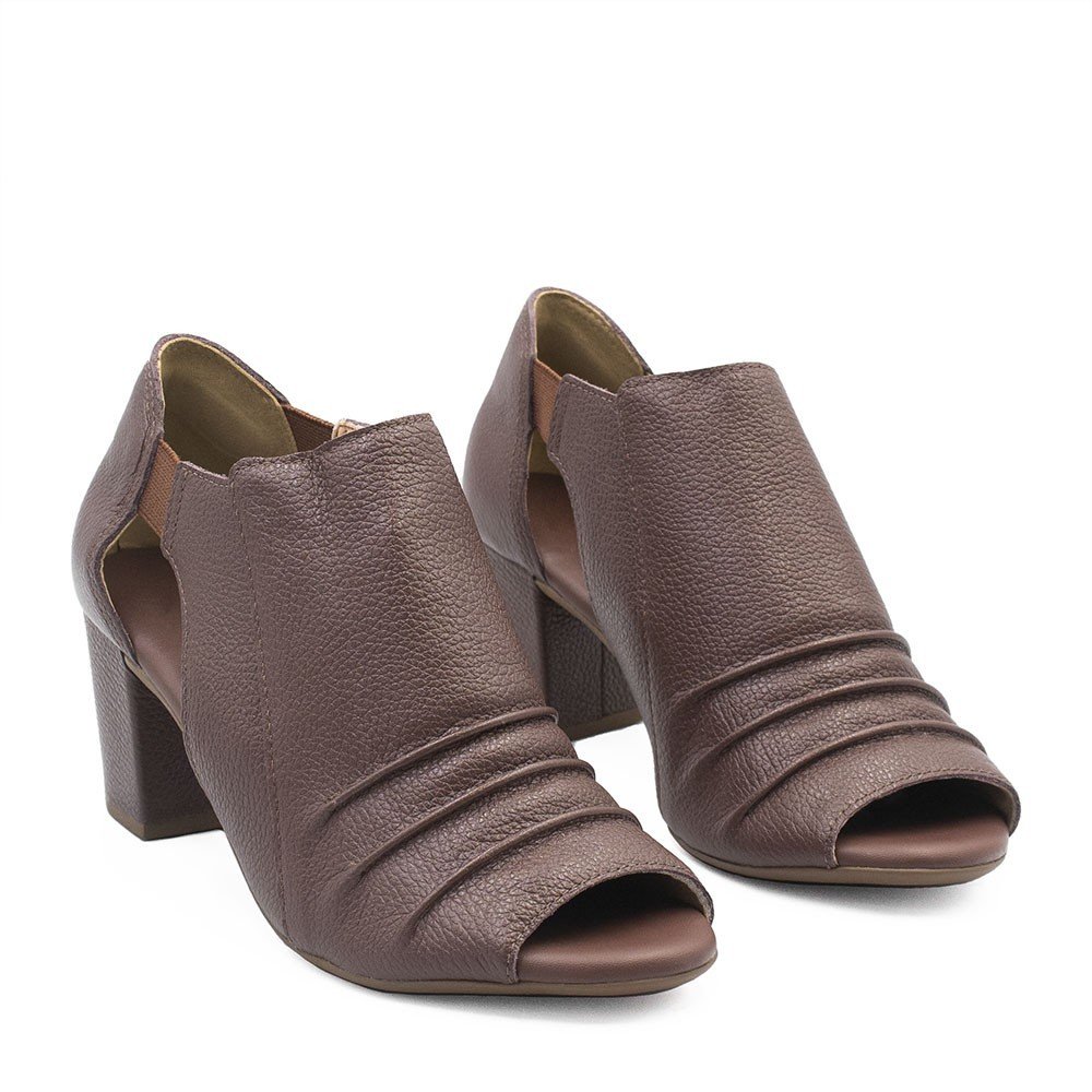 PeepBoot Salto Bloco Couro Pietra Marrom Marrom 5