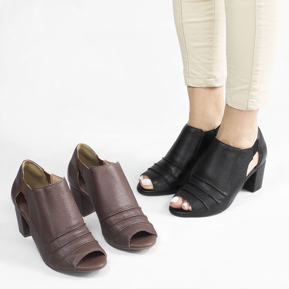 PeepBoot Salto Bloco Couro Pietra Marrom Marrom 6