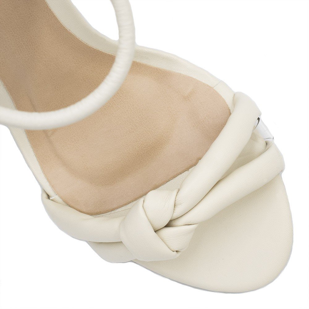 Sandália Zatta Salto Bloco Alto Raissa Off White Prata 5