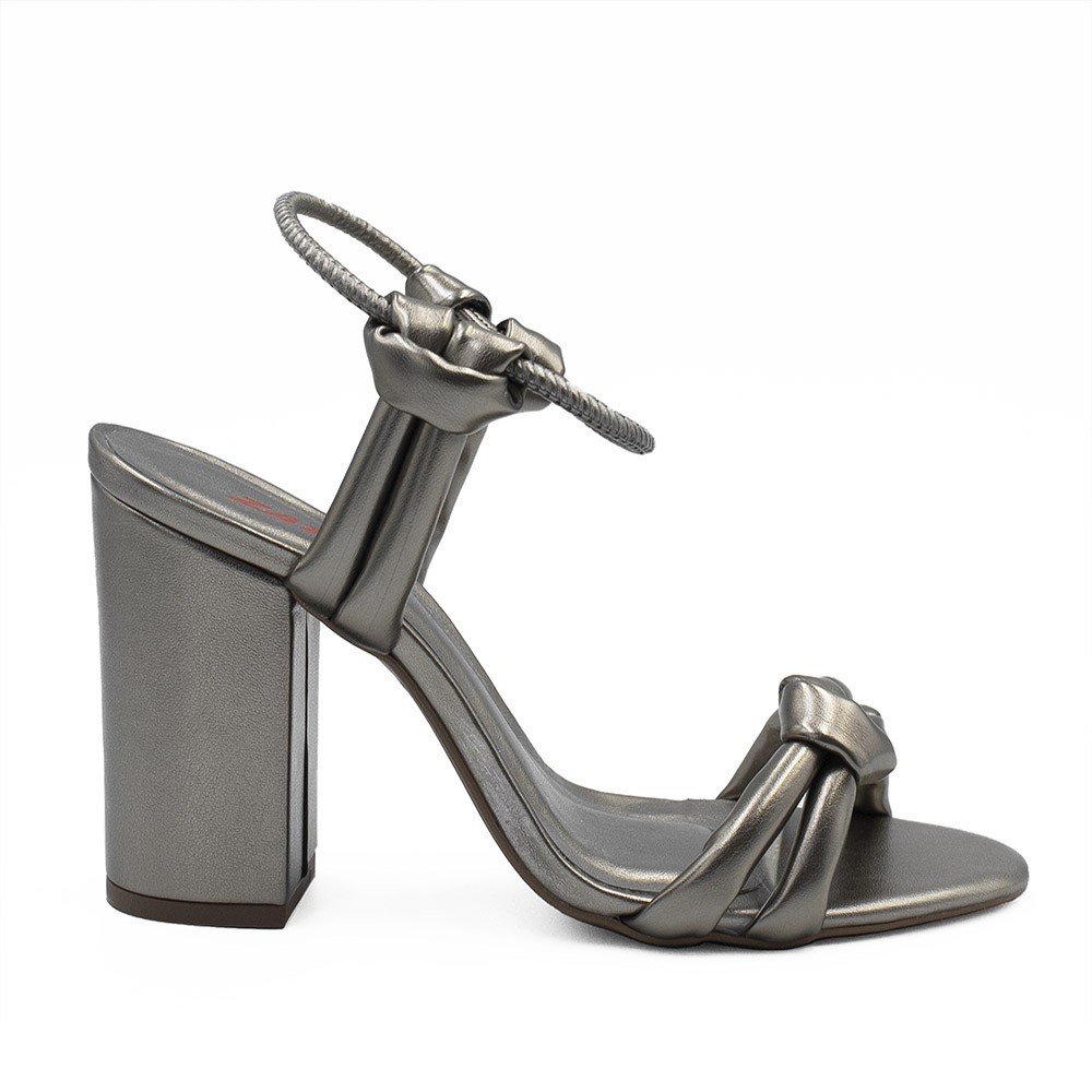 Sandália Salto Bloco Alto Raissa Chumbo Prata 2
