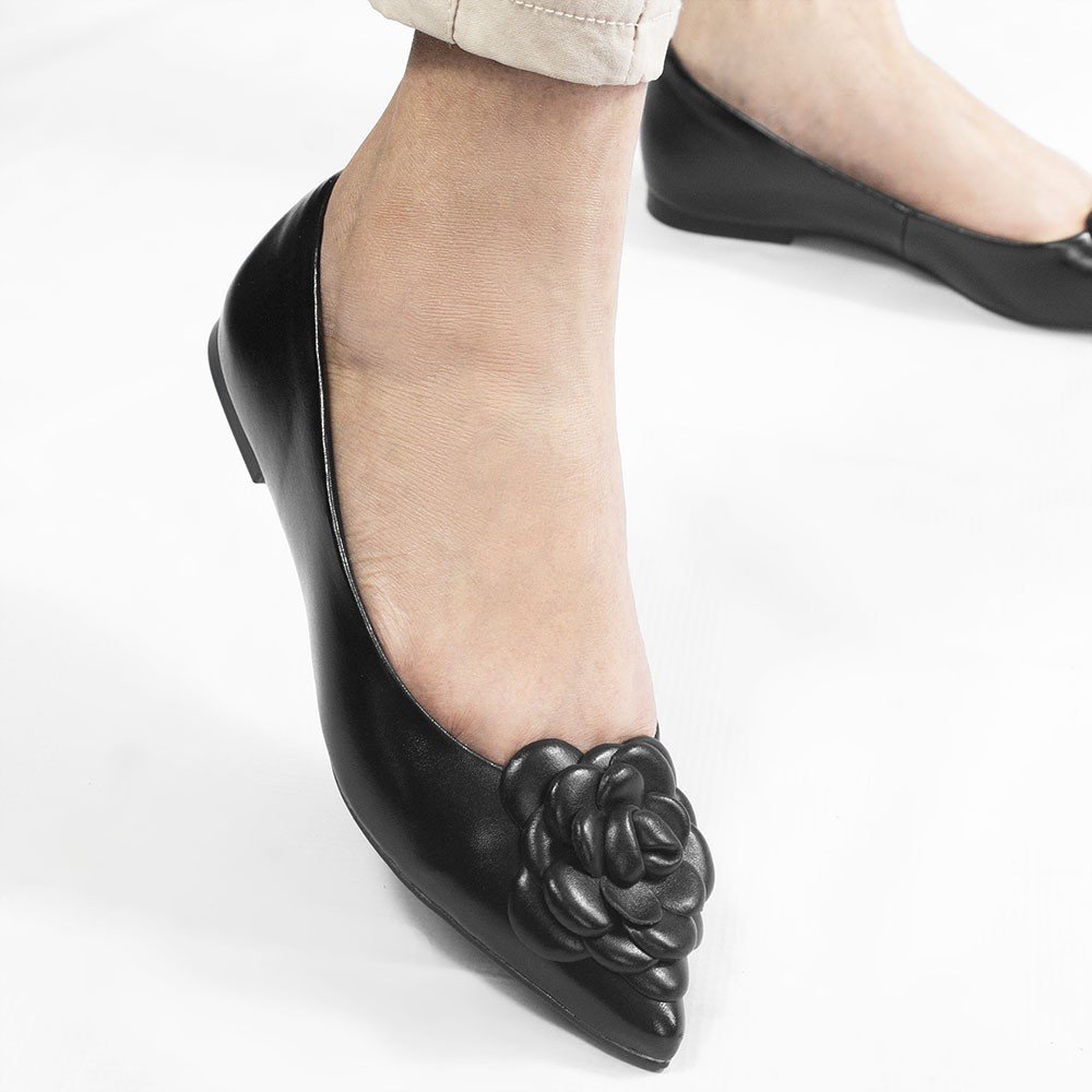Sapatilha Zatta Flor Bico Fino Rosangela Marrom Preto 2