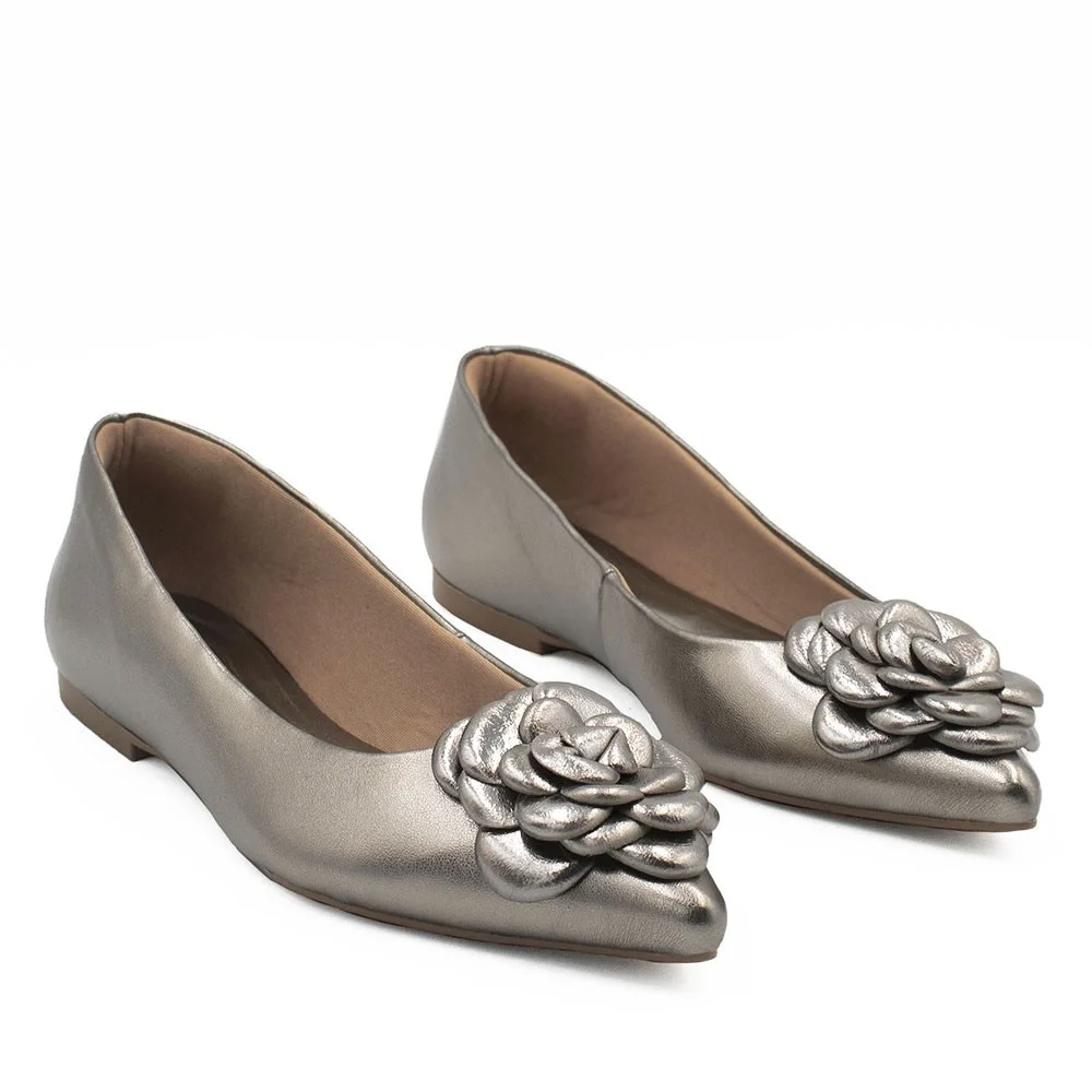 Sapatilha Zatta Flor Bico Fino Rosangela Prata Velho Prata 7