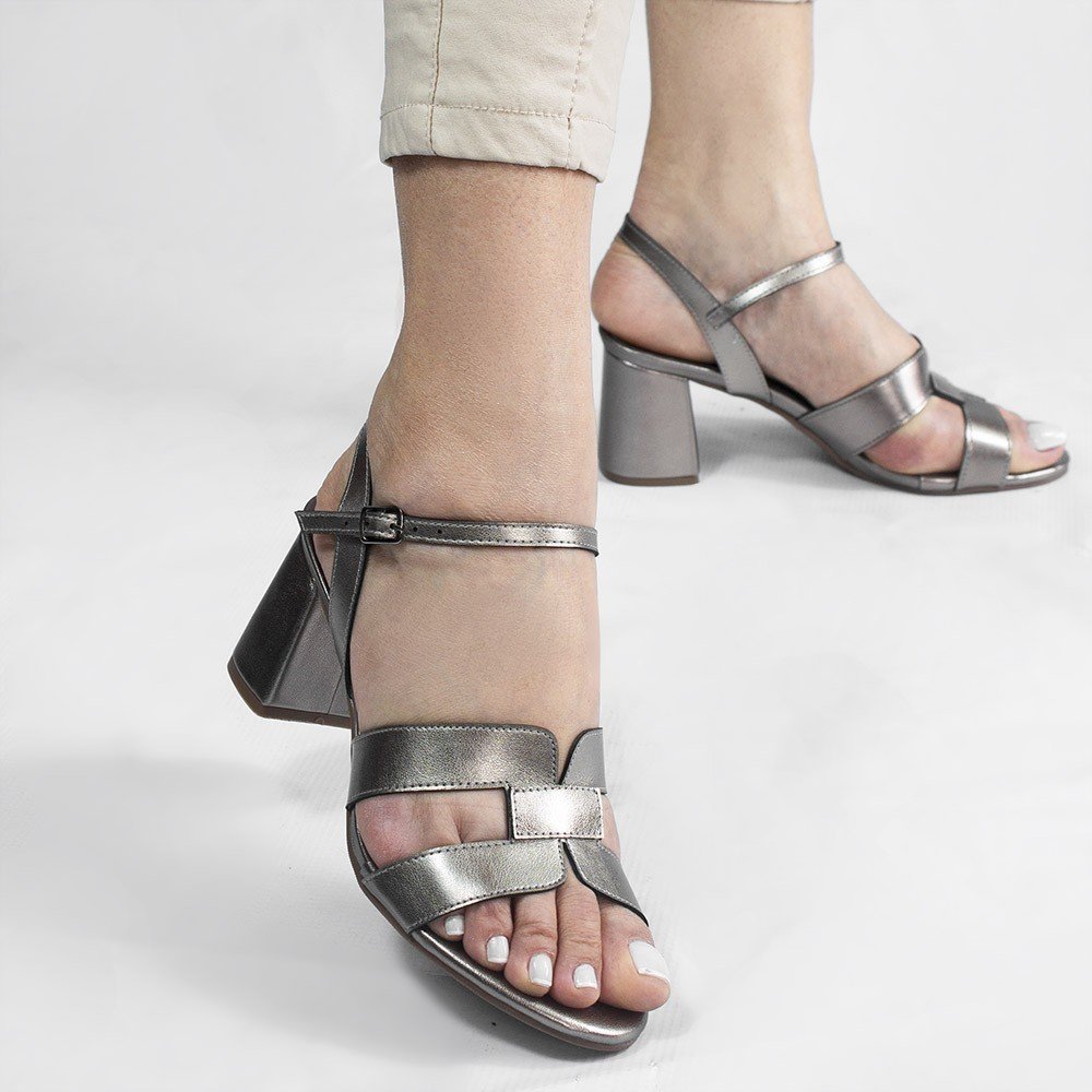 Sandália  H Zatta Salto Bloco Aya Chumbo Prata 5