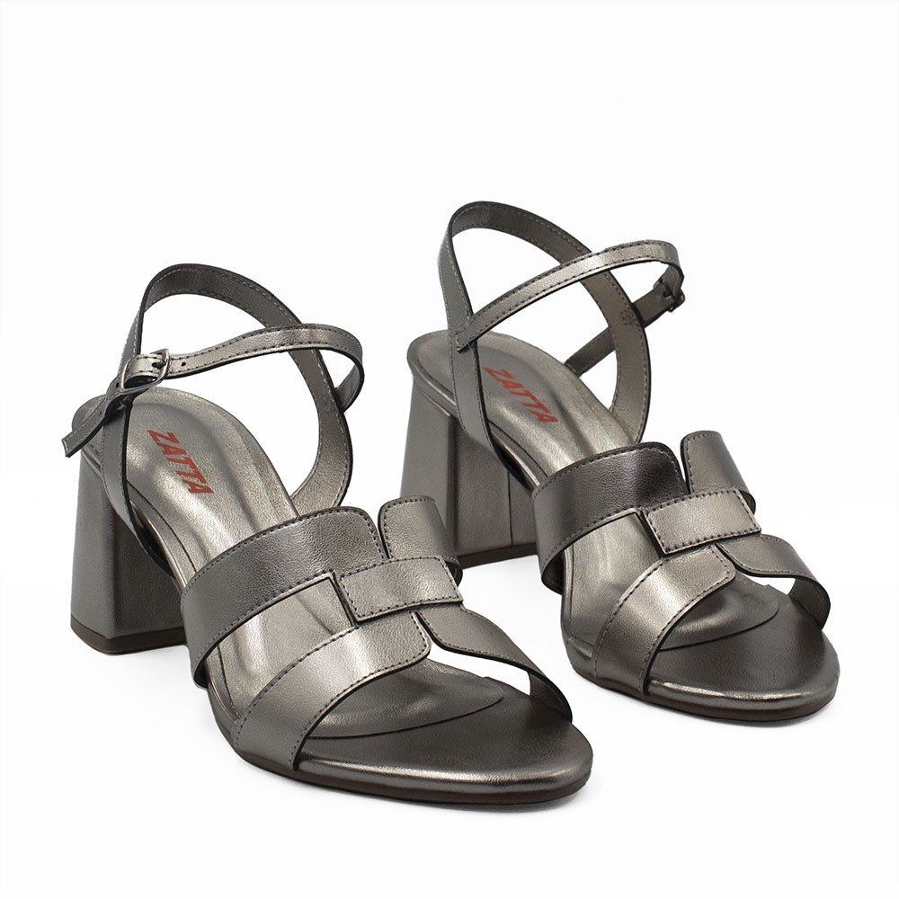 Sandália  H Zatta Salto Bloco Aya Chumbo Prata 7